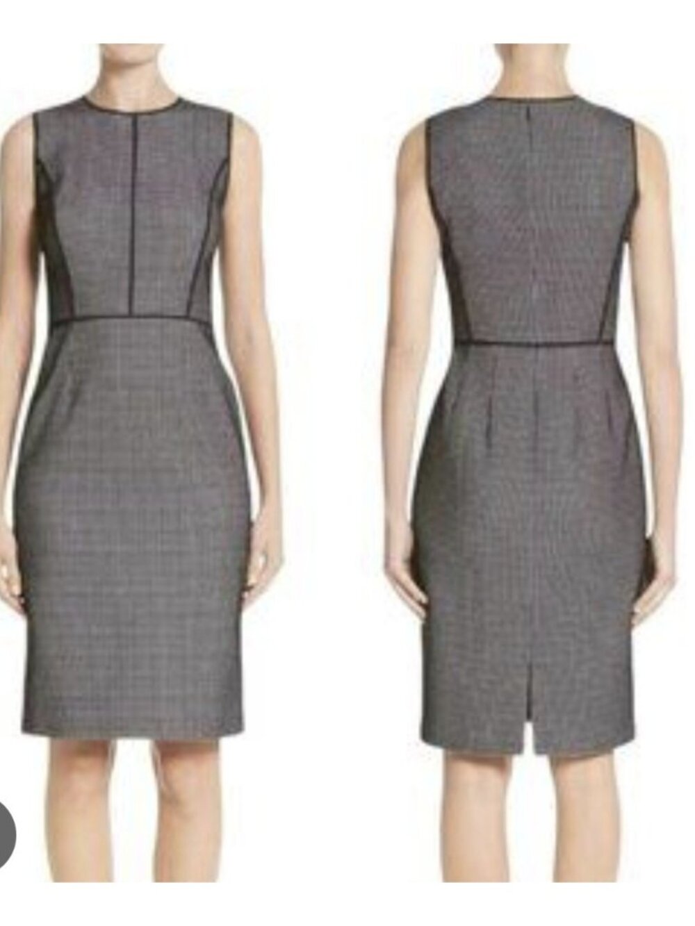 Lafayette 148 New York Black White Check Sheath Dress 8 Sleeveless Lined Zip